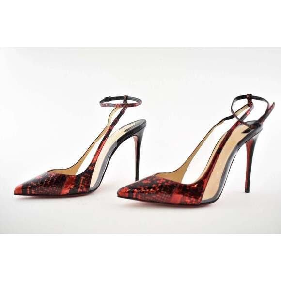 Christian Louboutin Optichoc 100 Black Red Patent PVC Ankle Strap Heel Pump 38.5 - Picture 9 of 12